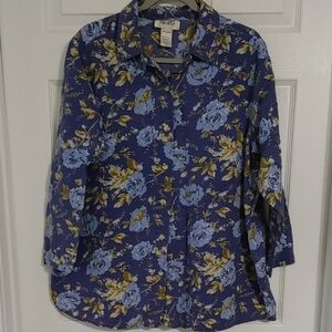 Vtg Floral Button-Up Shirt Women's LG Cotton Lightweight Relaxed Fit Oversized